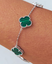 Load image into Gallery viewer, Malachite Clover Station Bracelet - Sterling Silver