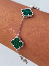Load image into Gallery viewer, Malachite Clover Station Bracelet - Sterling Silver