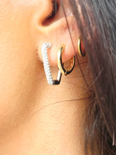 Load image into Gallery viewer, V Shaped Pave Hoops - Sterling Silver