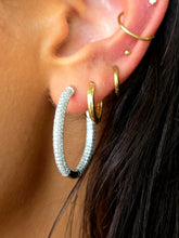 Load image into Gallery viewer, Safety Lock Oval Hoops with CZ - Sterling Silver