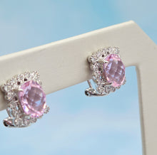 Load image into Gallery viewer, Pink Corundum &amp; Diamond Earrings - 14K White Gold