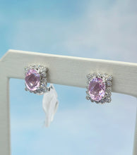 Load image into Gallery viewer, Pink Corundum &amp; Diamond Earrings - 14K White Gold