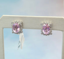 Load image into Gallery viewer, Pink Corundum &amp; Diamond Earrings - 14K White Gold