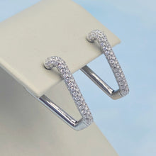 Load image into Gallery viewer, V Shaped Pave Hoops - Sterling Silver