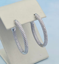 Load image into Gallery viewer, Safety Lock Oval Hoops with CZ - Sterling Silver