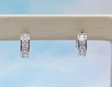 Load image into Gallery viewer, 1/2" Clear CZ Huggie Hoops - Sterling Silver