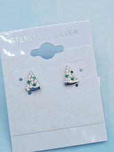 Load image into Gallery viewer, Pizza Stud Earrings with Green CZ - Sterling Silver