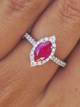 Load image into Gallery viewer, Red CZ Ring with Halo and CZs Band - Sterling Silver