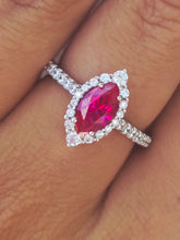 Load image into Gallery viewer, Red CZ Ring with Halo and CZs Band - Sterling Silver