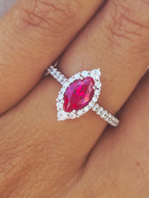Load image into Gallery viewer, Red CZ Ring with Halo and CZs Band - Sterling Silver