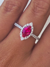 Load image into Gallery viewer, Red CZ Ring with Halo and CZs Band - Sterling Silver