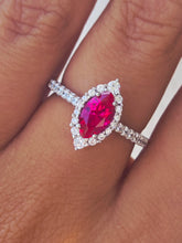 Load image into Gallery viewer, Red CZ Ring with Halo and CZs Band - Sterling Silver