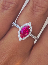 Load image into Gallery viewer, Red CZ Ring with Halo and CZs Band - Sterling Silver