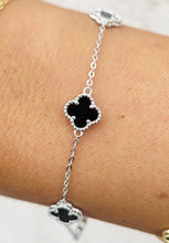 Load image into Gallery viewer, Black Mini Clover Station Bracelet-Gold Plated