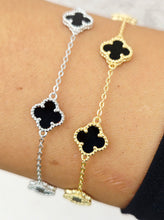 Load image into Gallery viewer, Black Mini Clover Station Bracelet-Gold Plated