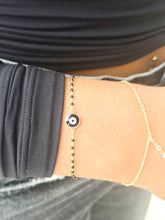 Load image into Gallery viewer, Round Eye Black Beaded Bracelet - Gold Plated