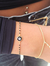Load image into Gallery viewer, Round Eye Black Beaded Bracelet - Gold Plated