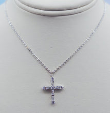 Load image into Gallery viewer, Baguette CZ Cross Necklace - Sterling Silver
