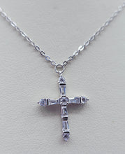 Load image into Gallery viewer, Baguette CZ Cross Necklace - Sterling Silver