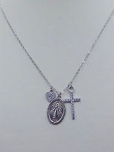 Load image into Gallery viewer, Cross, Heart &amp; Miraculous Medal on Cable Chain - Sterling Silver