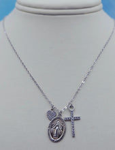 Load image into Gallery viewer, Cross, Heart &amp; Miraculous Medal on Cable Chain - Sterling Silver