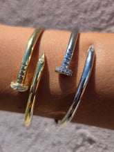 Load image into Gallery viewer, Hinged Nail Bangle with CZ - Sterling Silver &amp; Gold Plated
