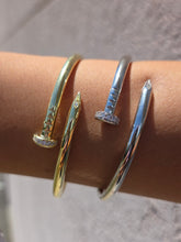Load image into Gallery viewer, Hinged Nail Bangle with CZ - Sterling Silver &amp; Gold Plated