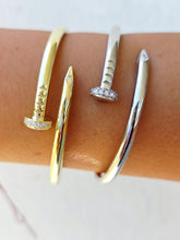 Load image into Gallery viewer, Hinged Nail Bangle with CZ - Sterling Silver &amp; Gold Plated