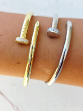 Load image into Gallery viewer, Hinged Nail Bangle with CZ - Sterling Silver &amp; Gold Plated