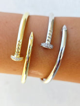 Load image into Gallery viewer, Hinged Nail Bangle with CZ - Sterling Silver &amp; Gold Plated