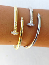 Load image into Gallery viewer, Hinged Nail Bangle with CZ - Sterling Silver &amp; Gold Plated