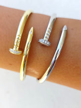 Load image into Gallery viewer, Hinged Nail Bangle with CZ - Sterling Silver &amp; Gold Plated