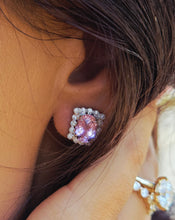 Load image into Gallery viewer, Pink Corundum &amp; Diamond Earrings - 14K White Gold