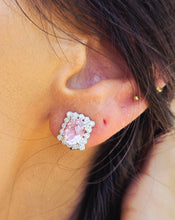 Load image into Gallery viewer, Pink Corundum &amp; Diamond Earrings - 14K White Gold