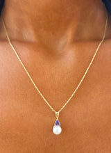 Load image into Gallery viewer, Tanzanite &amp; Pearl Pendant on Razza Chain- 14K Yellow Gold-Marie's Custom Design