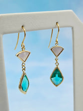 Load image into Gallery viewer, Mother of Pearl &amp; Blue Topaz Gemstone French Hook Earrings *Limited Edition*