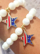 Load image into Gallery viewer, USA Star on Mother of Pearl Beaded Bracelet - Elena Michele