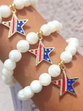 Load image into Gallery viewer, USA Star on Mother of Pearl Beaded Bracelet - Elena Michele