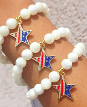 Load image into Gallery viewer, USA Star on Mother of Pearl Beaded Bracelet - Elena Michele