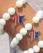 Load image into Gallery viewer, USA Star on Mother of Pearl Beaded Bracelet - Elena Michele