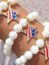 Load image into Gallery viewer, USA Star on Mother of Pearl Beaded Bracelet - Elena Michele