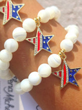 Load image into Gallery viewer, USA Star on Mother of Pearl Beaded Bracelet - Elena Michele