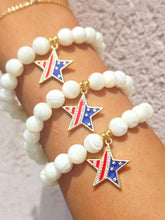 Load image into Gallery viewer, USA Star on Mother of Pearl Beaded Bracelet - Elena Michele