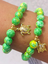Load image into Gallery viewer, Turtle on Green/Yellow Rain Flower Jade Beaded Bracelet - Elena Michele