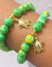 Load image into Gallery viewer, Turtle on Green/Yellow Rain Flower Jade Beaded Bracelet - Elena Michele