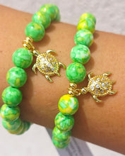 Load image into Gallery viewer, Turtle on Green/Yellow Rain Flower Jade Beaded Bracelet - Elena Michele