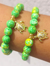 Load image into Gallery viewer, Turtle on Green/Yellow Rain Flower Jade Beaded Bracelet - Elena Michele