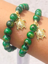 Load image into Gallery viewer, Turtle on Dark Green Jade Beaded Bracelet - Elena Michele