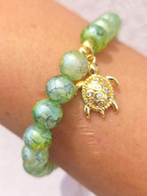 Load image into Gallery viewer, Turtle on Green Glass Beaded Bracelet - Elena Michele