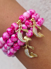 Load image into Gallery viewer, Mermaid on Pink Mottled Glass Beaded Bracelet - Elena Michele